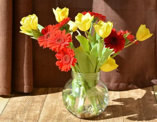 a vase of soft stem varieties of cut blooms