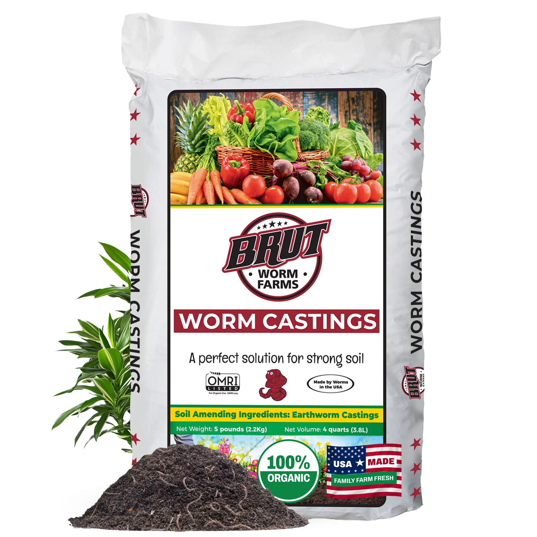 Brut Organic Worm Castings for Plants 5 LB – Natural Nutrients
