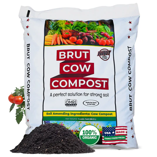 Brut Cow Compost – Nutrient-Rich Composted Cow Manure Organic Soil Amendment – 10 Quart